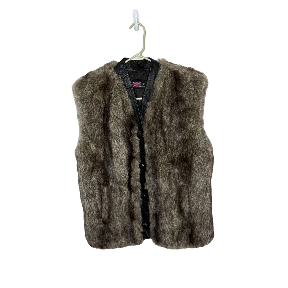 Vintage Faux Fur Brown Gray Real Leather Made In England No Size tag Womens